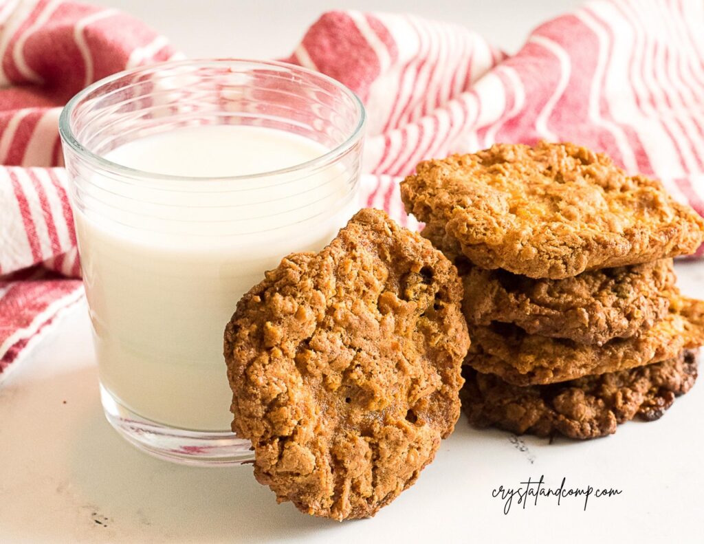 ranger cookie recipe with glass of milk