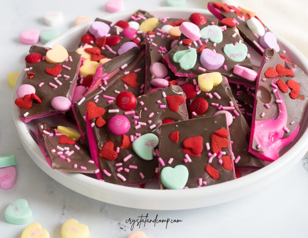 valentine candy bark in bowl