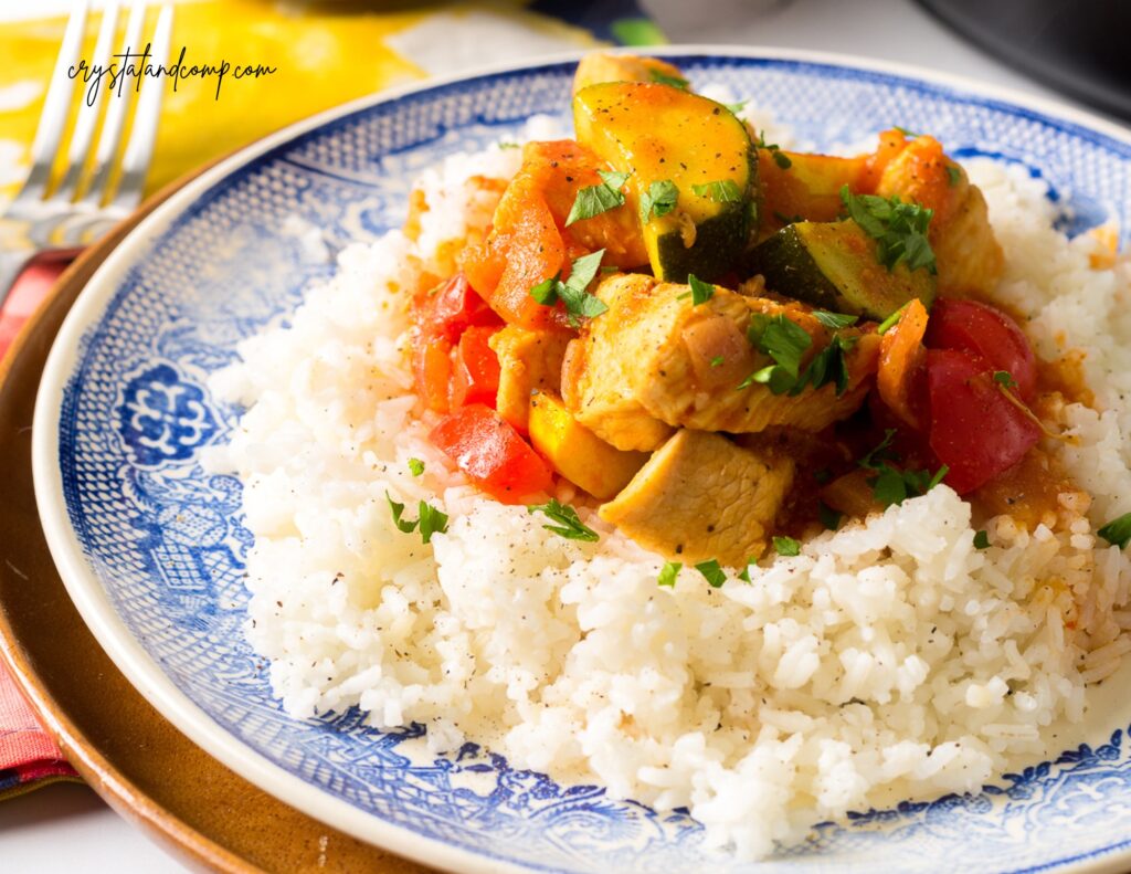 chicken and squash recipe on plate with fork