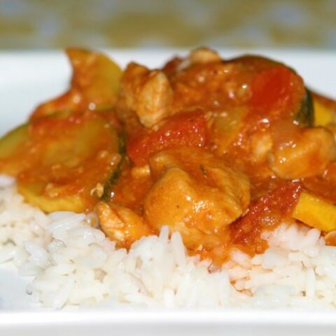 Chicken and Summer Squash over Rice