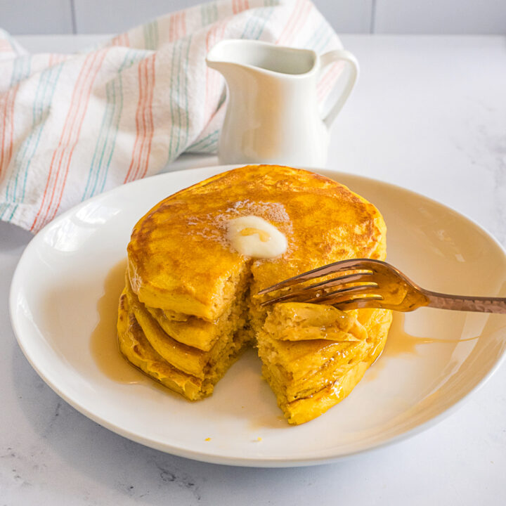 pumpkin pancakes with fork
