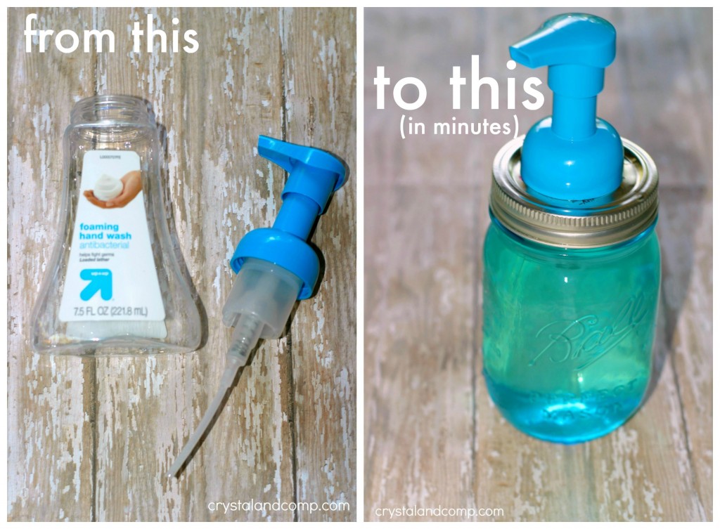 How to go from a Target brand soap dispenser to a beautiful mason jar foam soap dispenser in minutes!