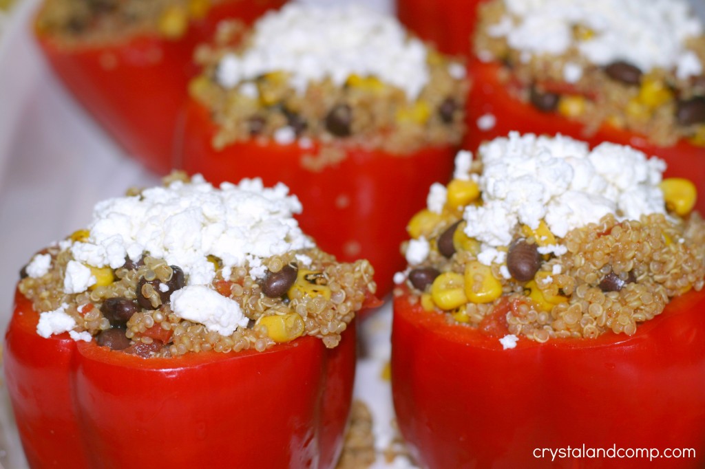 feta cheese on stuffed bell peppers