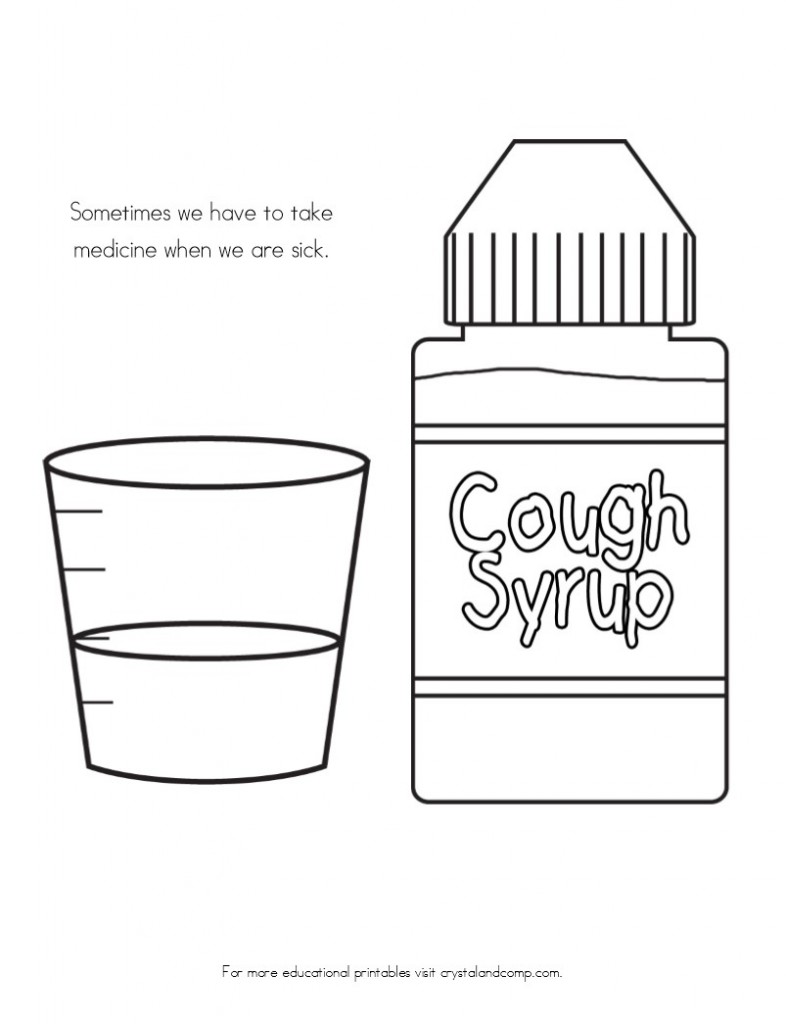 kid color pages sick day cough medicine 
