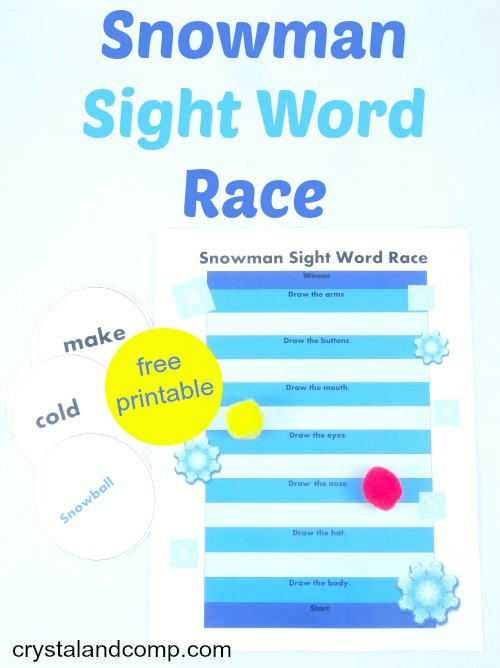 ideas for literacy games: snowman sight word race