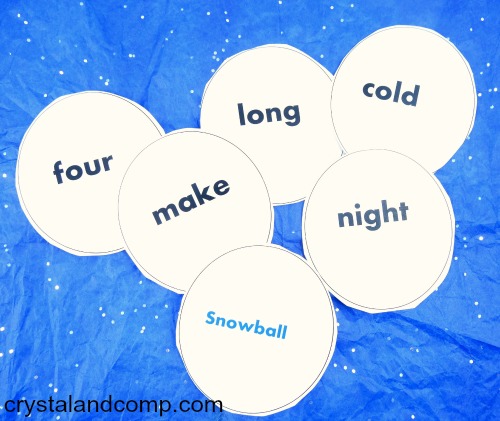 ideas for literacy games: snowball sight words