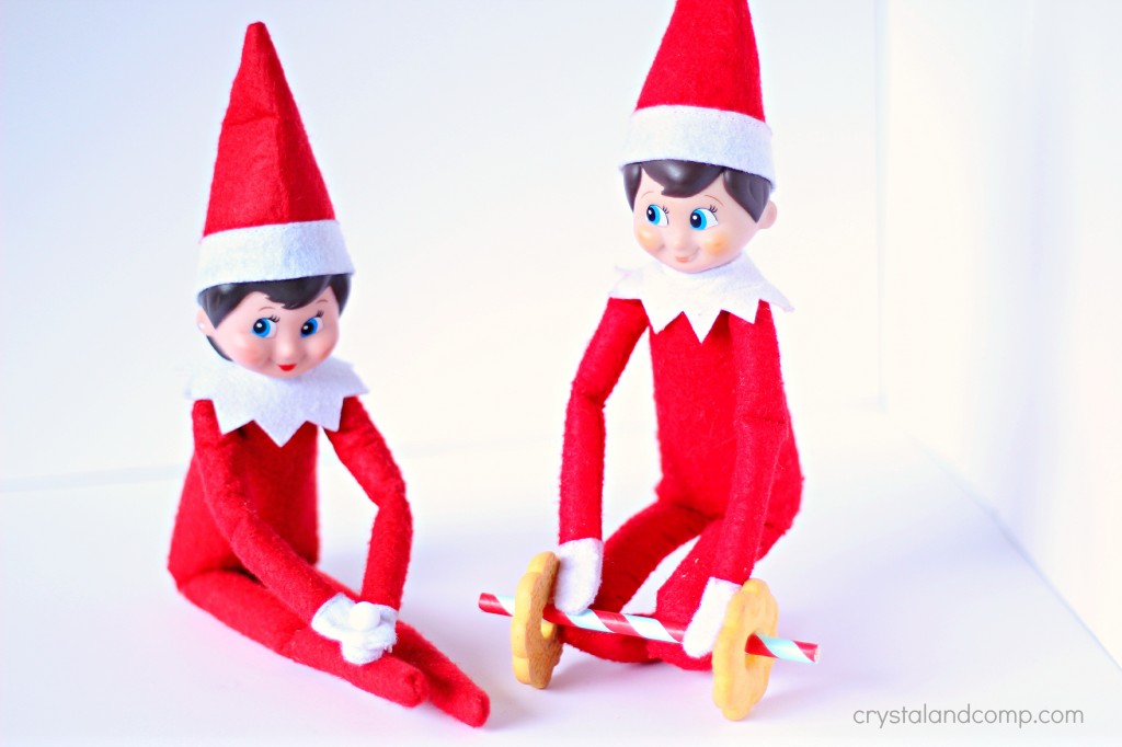 cookie and straw dumbbell workout elf on the shelf