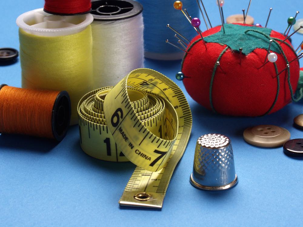 A basic set of tools for sewing.