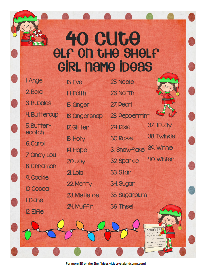 40 girl elf on the shelf name ideas