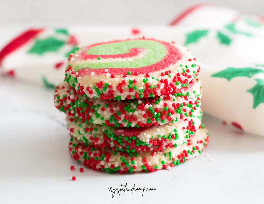 pinwheel cookie recipe with holly towel