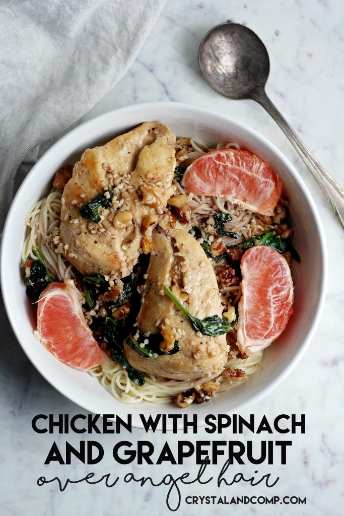 chicken with grapefruit and spinach over angel hair