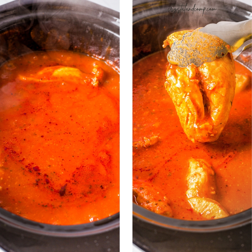 crockpot italian chicken in process cooking