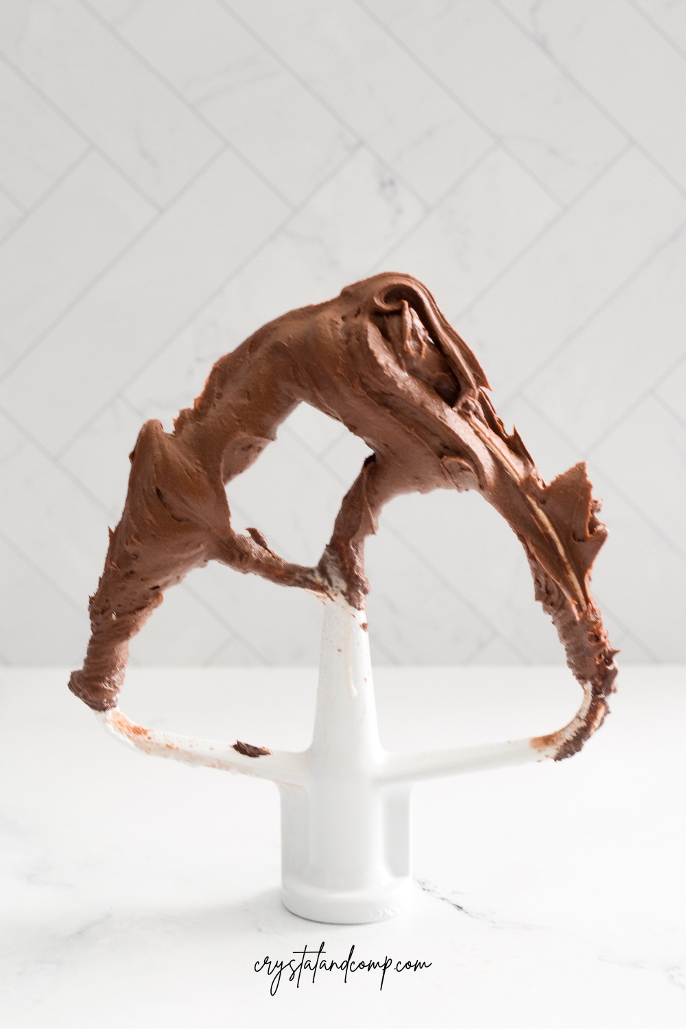 chocolate buttercream icing mixing blade standing up