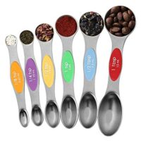 Julance Magnetic Measuring Spoons Set, Stainless Steel, Upgraded Colourful Dual Sided Teaspoon Set, Fits in Spice Jars, Tablespoon Set for Measuring Dry and Liquid Ingredients, Set of 6