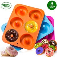 3-Pack Silicone Donut Baking Pan of 100% Nonstick Silicone. BPA Free Mold Sheet Tray. Makes Perfect 3 Inch Donuts. Tray Measures 10x7 Inches. Easy Clean, Dishwasher Microwave Safe