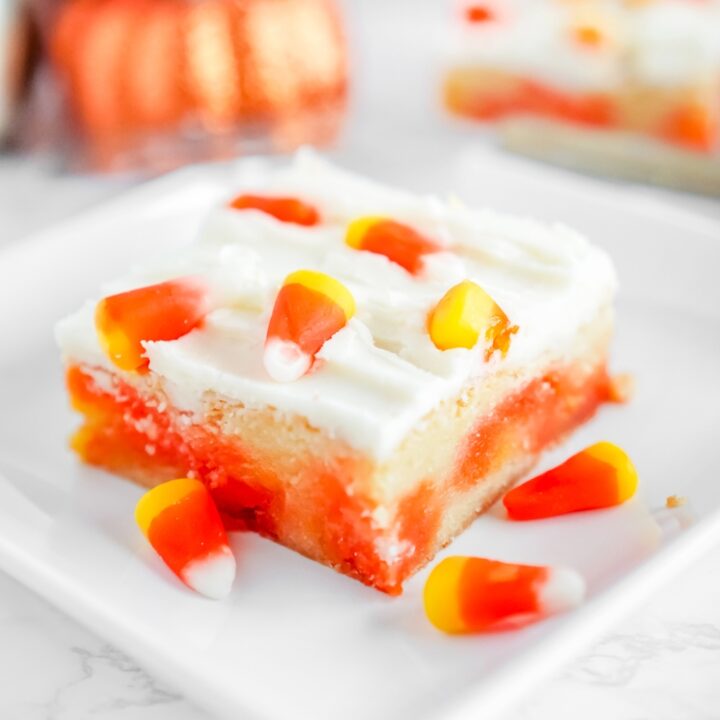 candy corn cookie bars recipe on plate