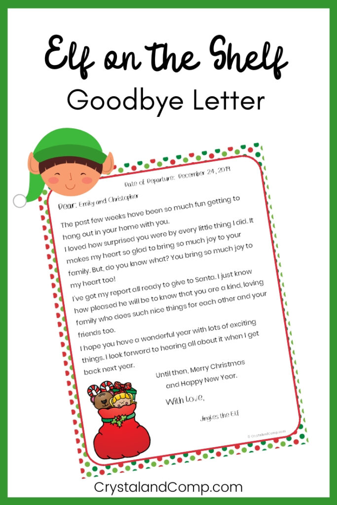 Printable Elf on the Shelf Goodbye Letter