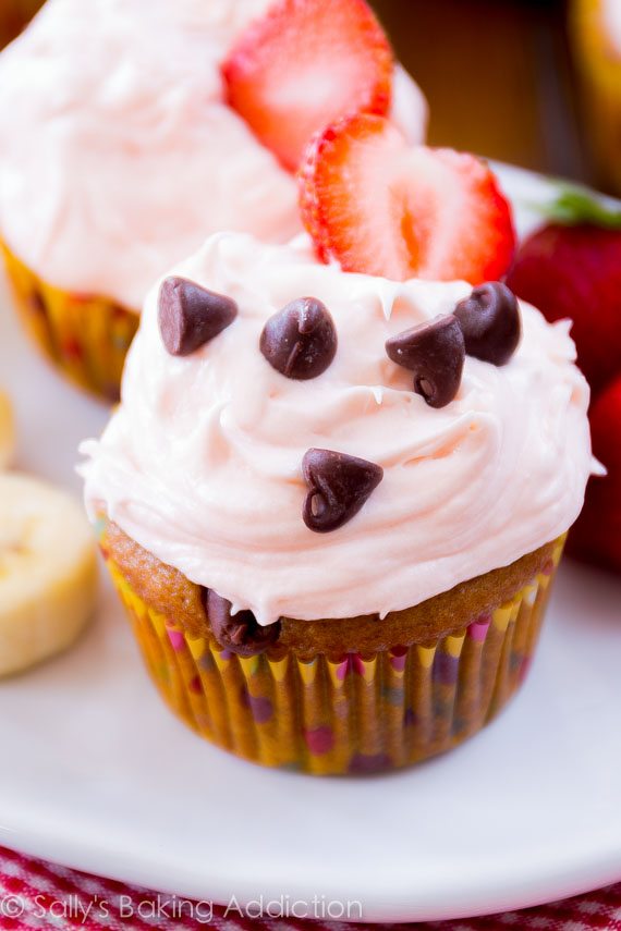 Image for Banana Chocolate Chip Cupcakes with Strawberry Cream Cheese Frosting
