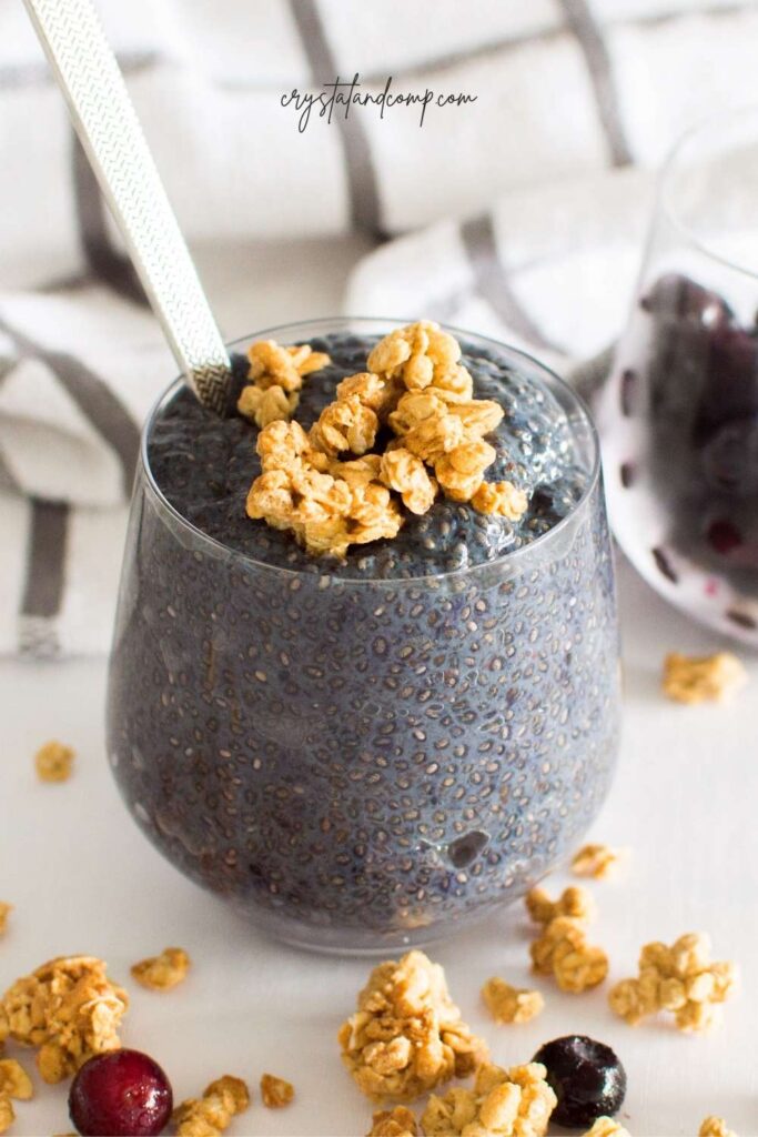 blueberry chia pudding with lots of granola