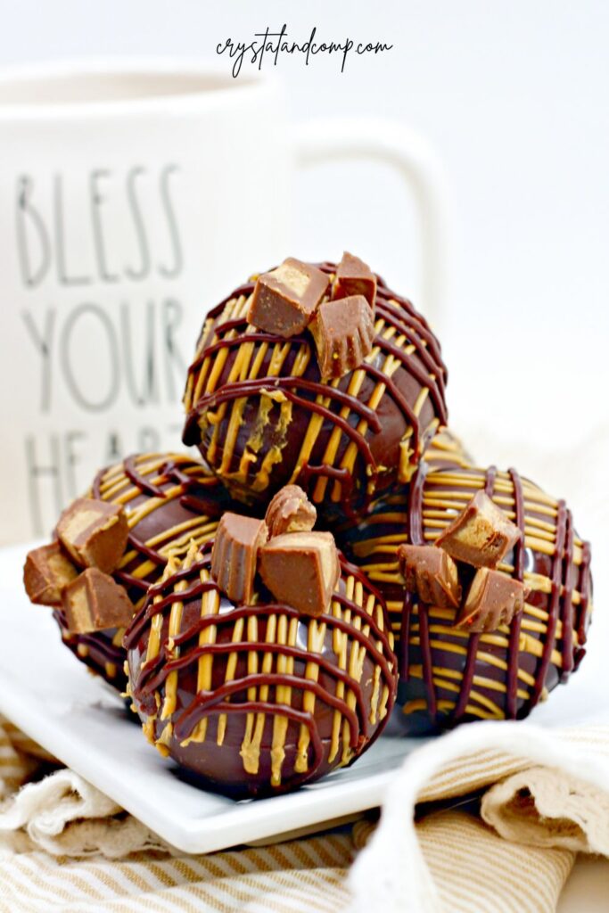 hot chocolate bombs with peanut butter cups