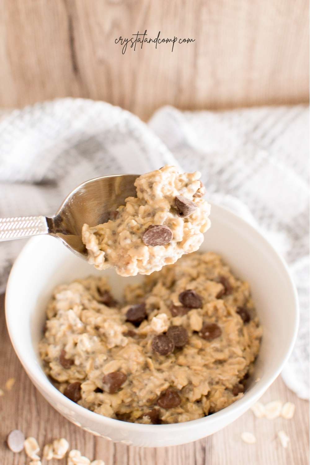 overnight cookie dough oats in bowl spoonful