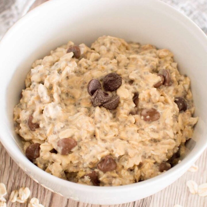 overnight cookie dough oats in bowl with towel