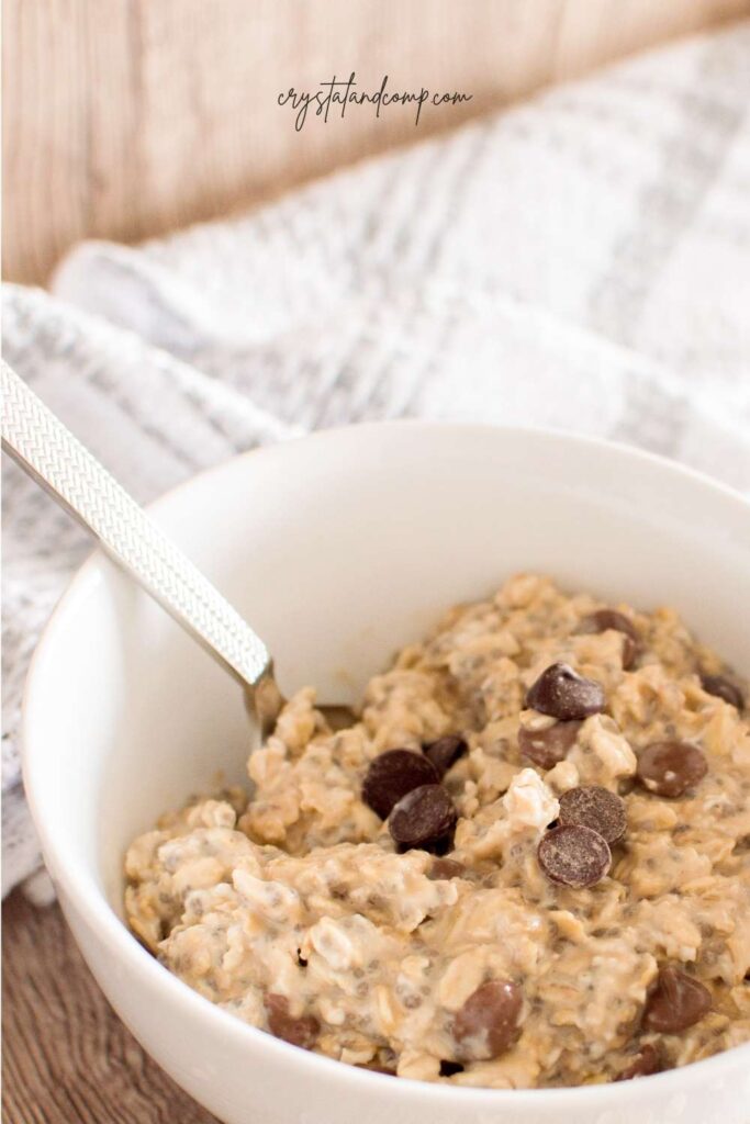 overnight cookie dough oats in bowl using a towel