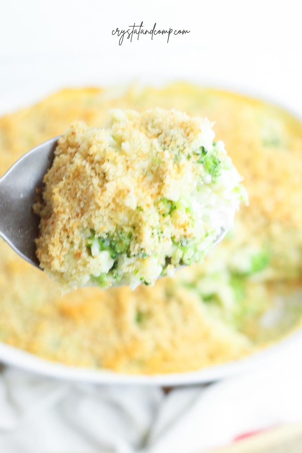 closeup of broccoli rice casserole