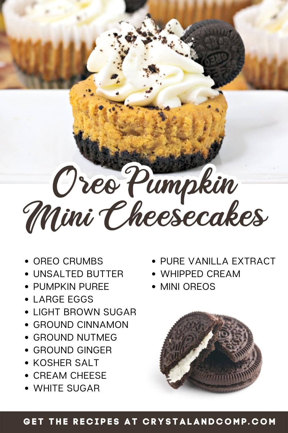 oreo pumpkin mini cheesecakes with ingredients