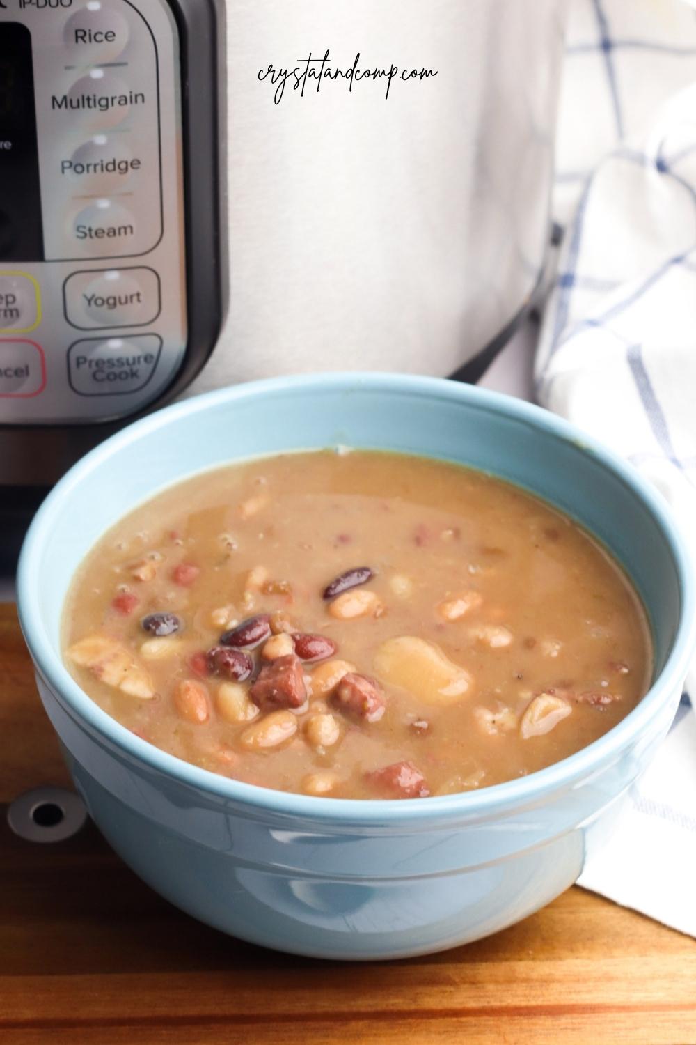 bean soup recipe with blue bowl