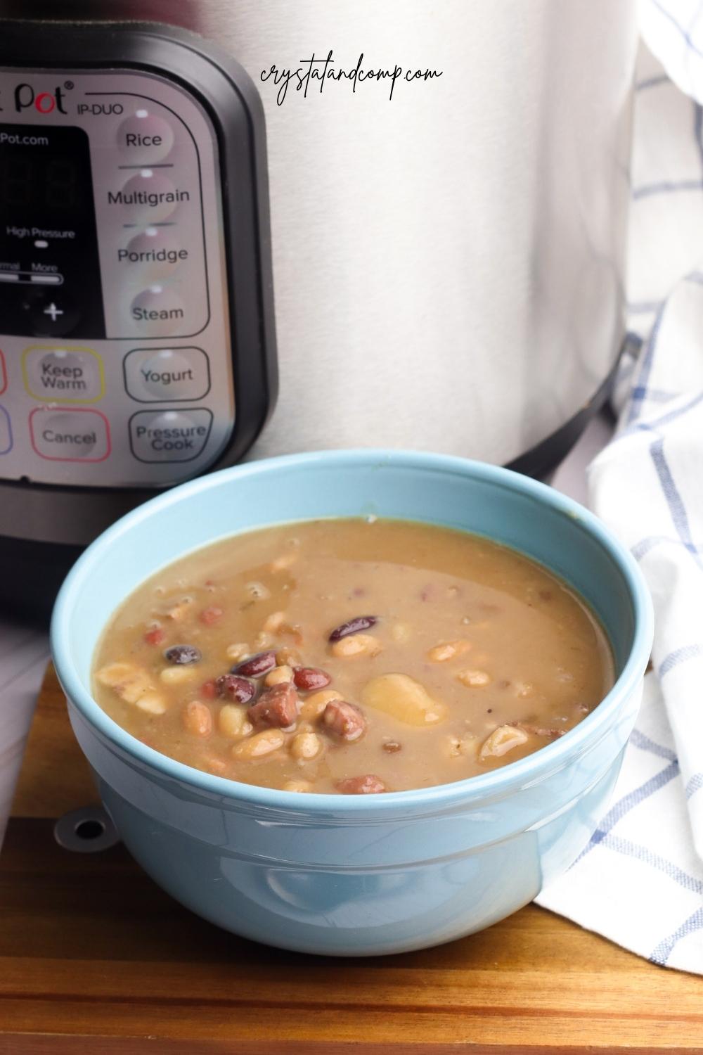 bean soup recipe in bowl with towel