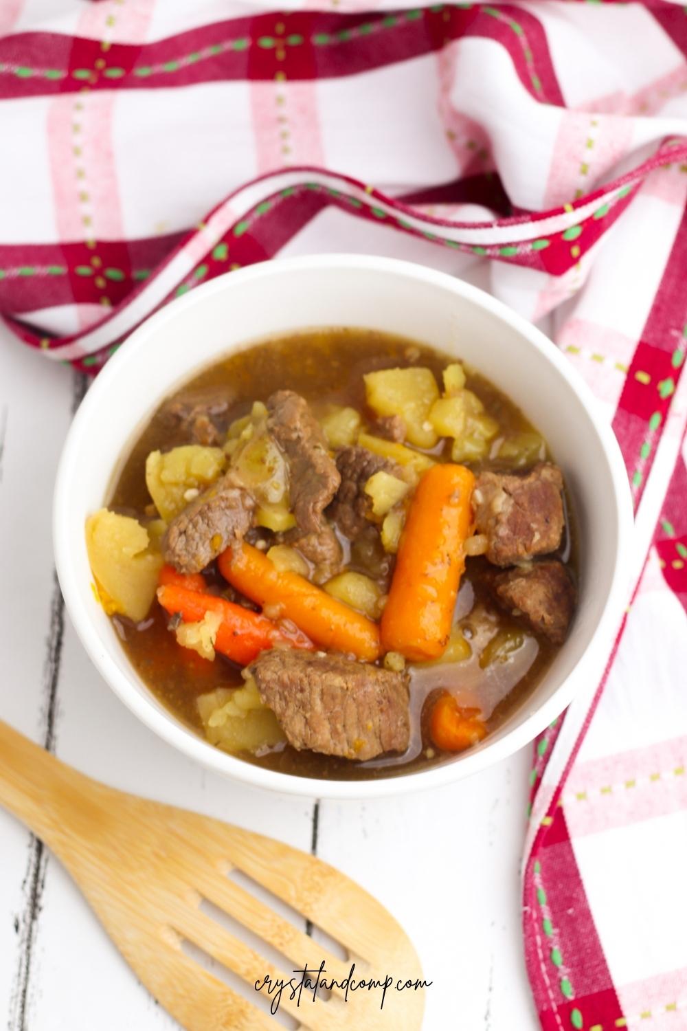 instant pot beef stew on white wood table