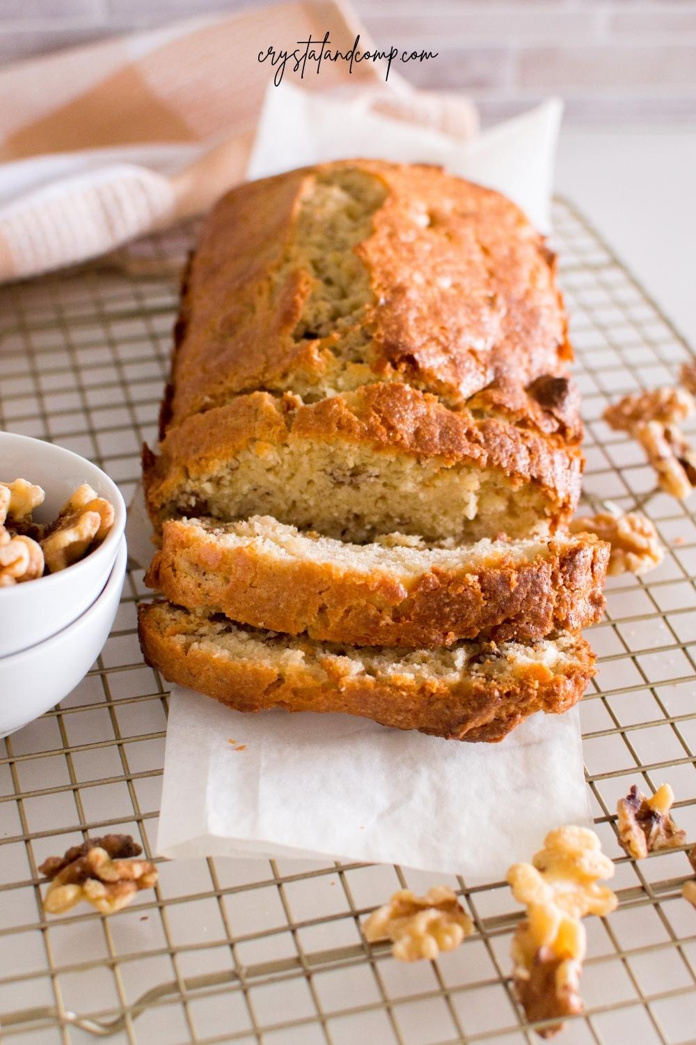 maple nut bread on paper with peach towel