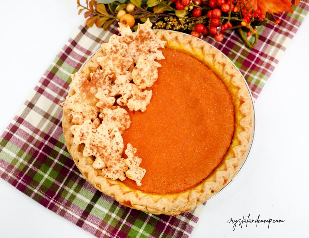 pumpkin pie recipe on plaid cloth