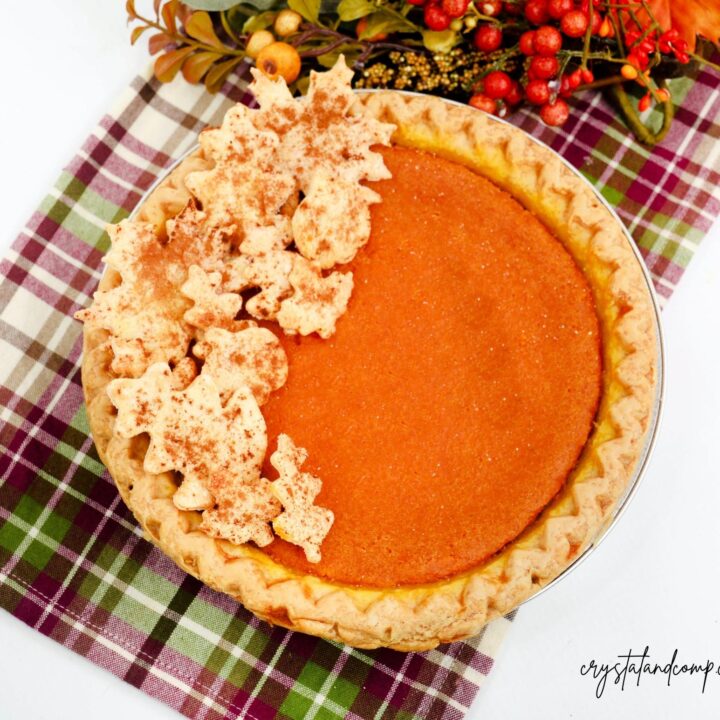 pumpkin pie recipe on plaid cloth