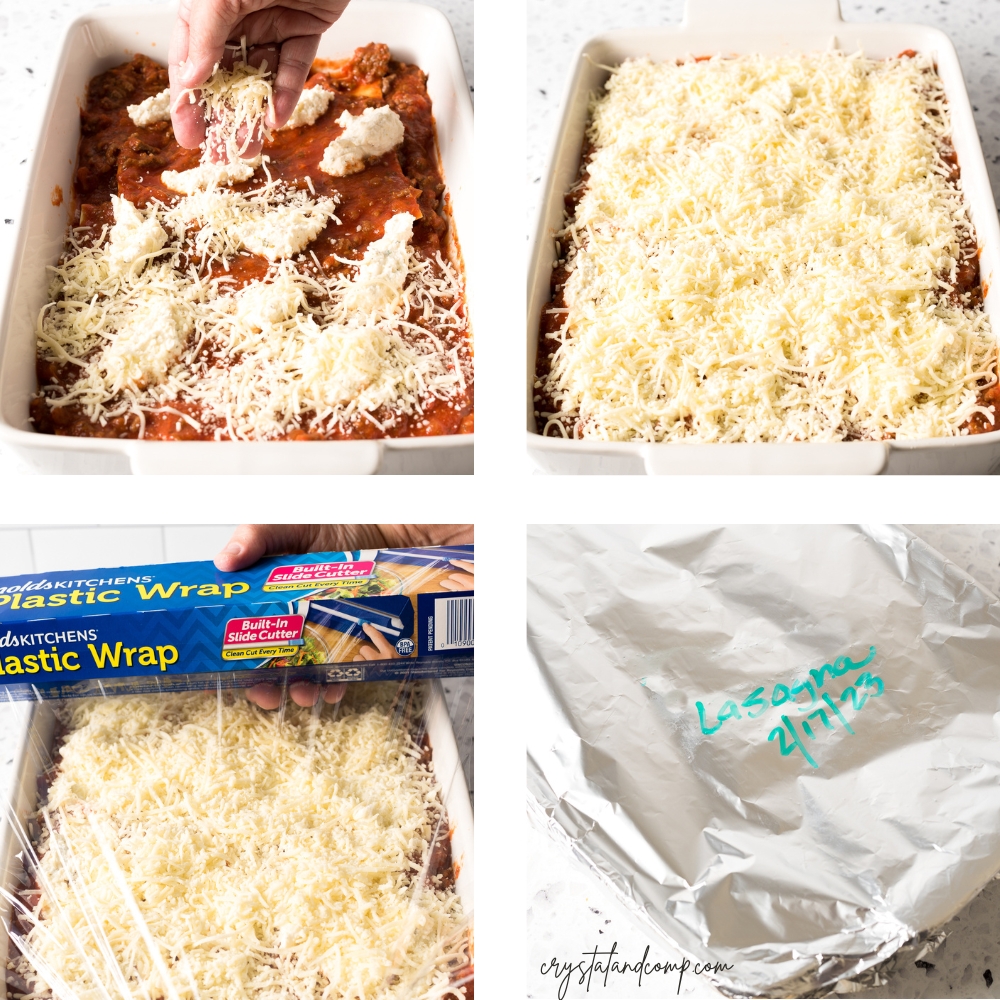 freezer friendly lasagna recipe in process packaging