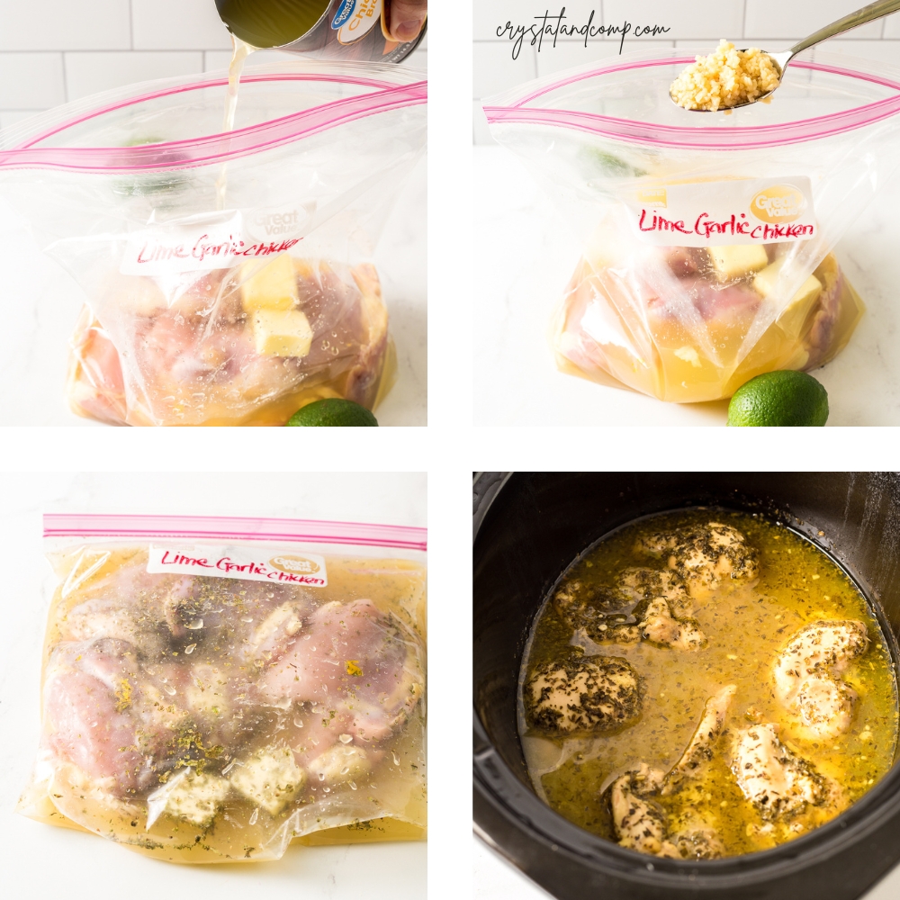 crockpot lime garlic chicken in process freezer bag