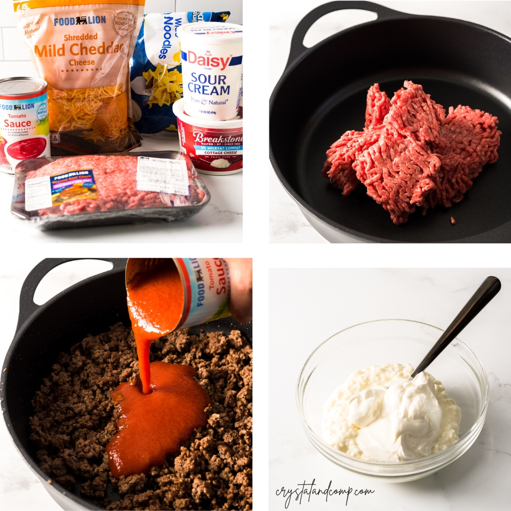 ground beef noodle bake in process ingredients