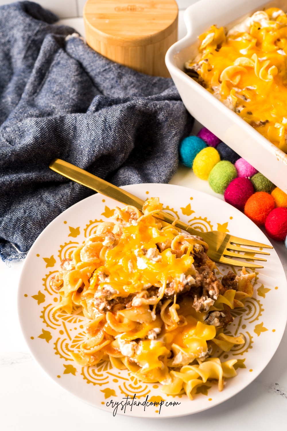 ground beef noodle bake with melted cheese