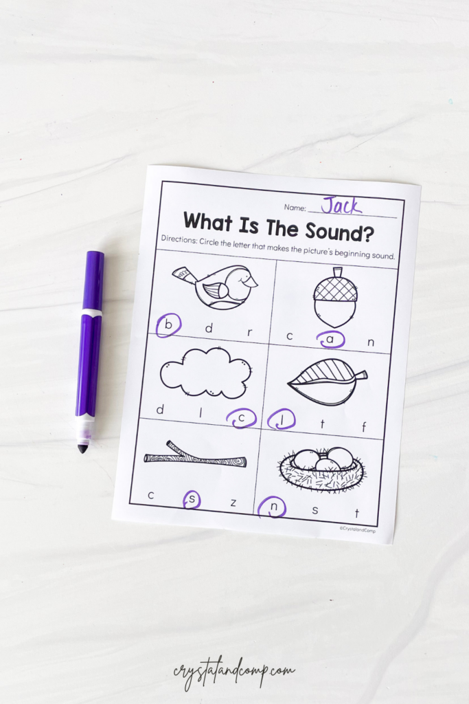 nature themed beginning sound printable