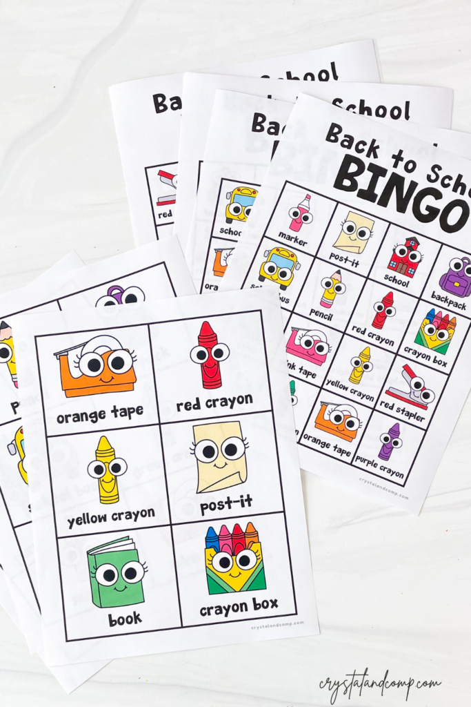 back to school themed bingo printables