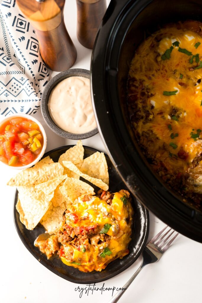 crockpot taco casserole with chips