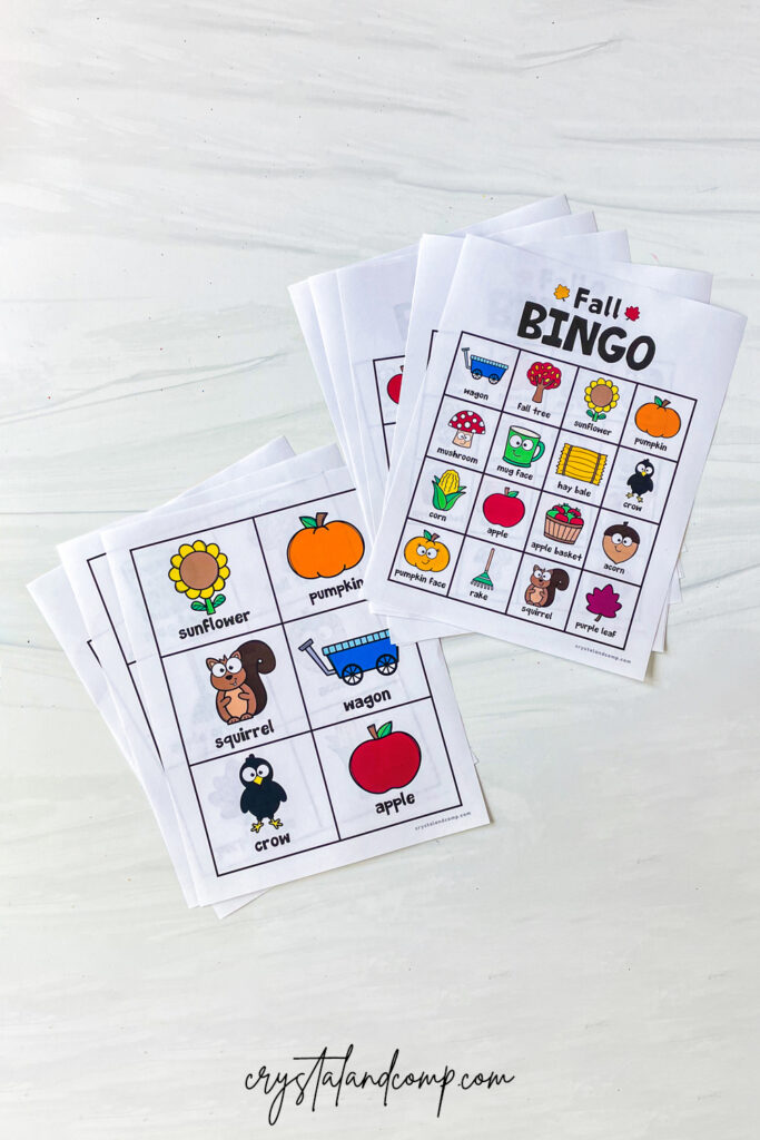 printable fall bingo game for young kids