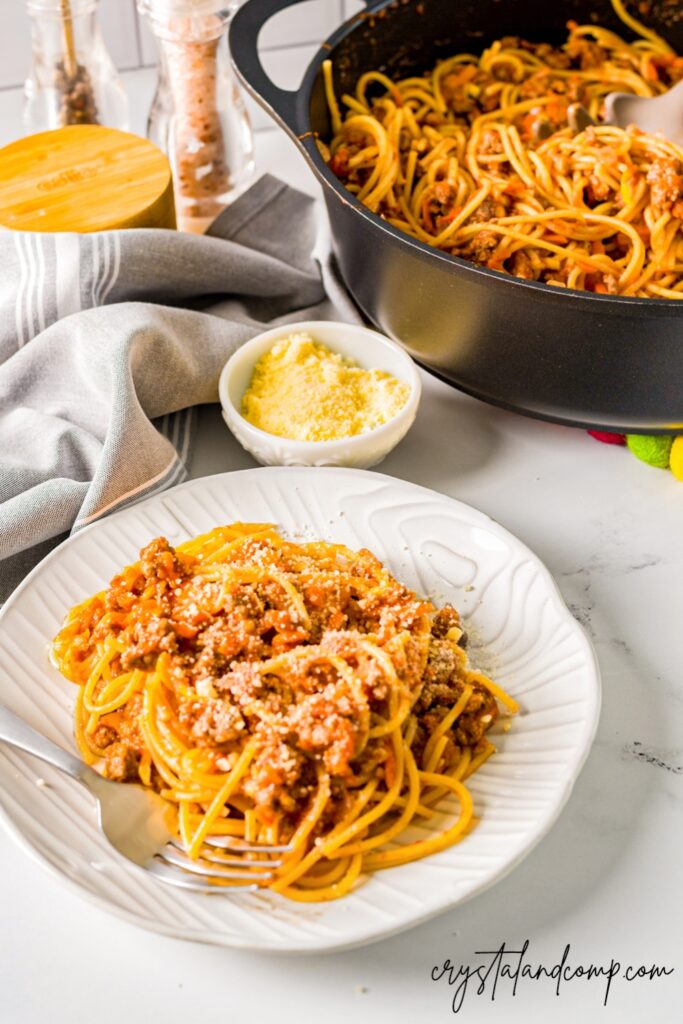 classic spaghetti sauce with cheese in dish
