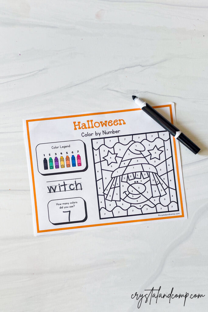 halloween color by number printables for kids