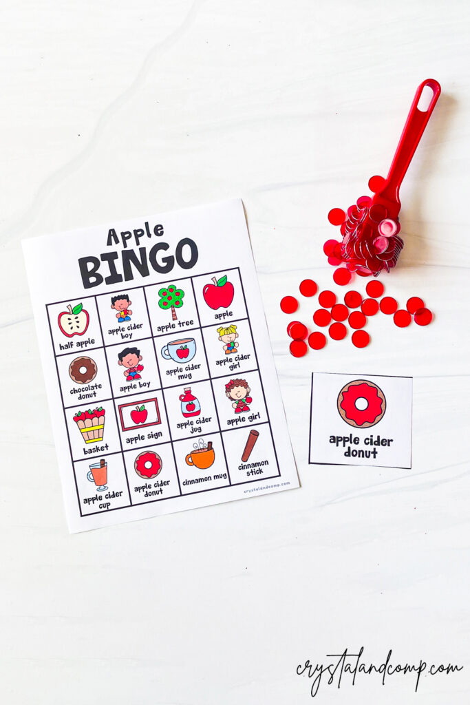 printable apple cider bingo game for young kids