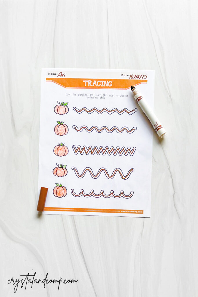 pumpkin line tracing for preschoolers worksheets
