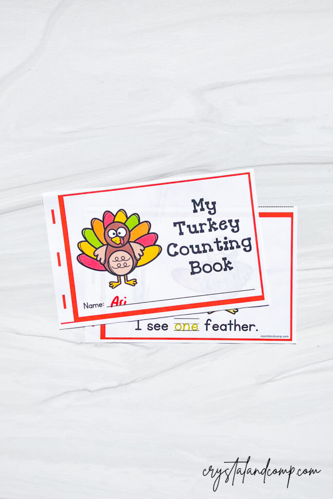 turkey counting printable book for preschoolers