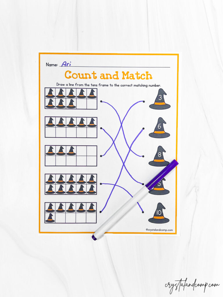 preschool count and match worksheets