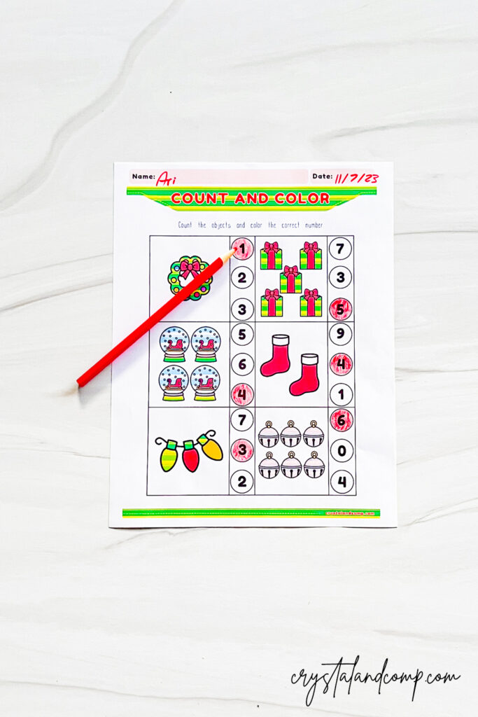 christmas counting and coloring worksheets for preschoolers